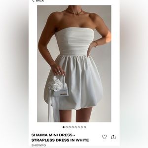 Showpo Shaima mini dress in white- strapless dress in white